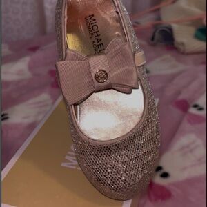 Gold Glitter Ballet Flats with Bow